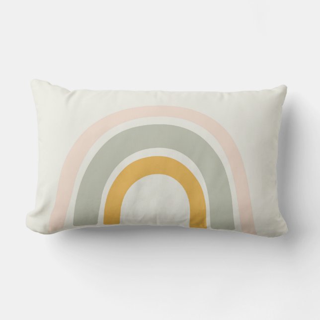 Rainbow pastel nursery decor, pink, yellow, green lumbar pillow (Front)