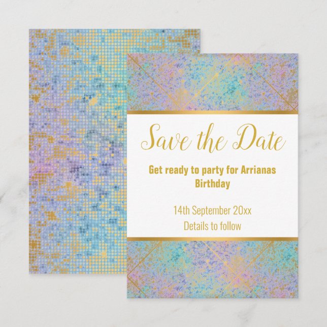 RAINBOW PASTEL PARTIES SCINTILLANT OR RÉPONSE RSVP (Devant / Derrière)