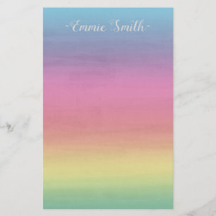 Rainbow Pastel Pink Yellow Blue Custom Stationery