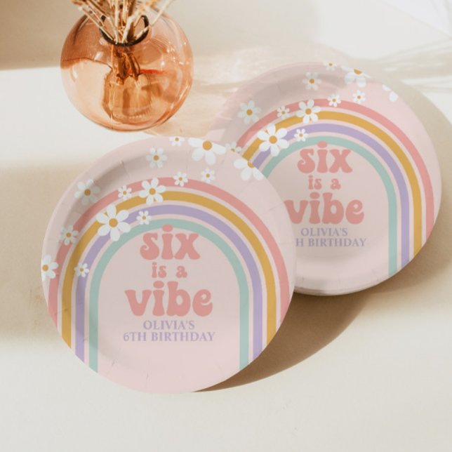 Rainbow Pastel Six is a Vibe 6th birthday Paper Plate (Creator Uploaded)