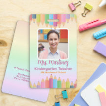 Rainbow Pastel Teacher ID Badge | Custom Name Tag