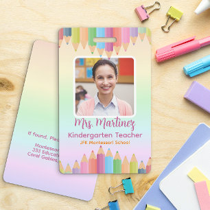 Rainbow Pastel Teacher ID Badge   Custom Name Tag