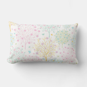 Rainbow Pastel Trees Hand Drawn Doodle Print Lumbar Pillow