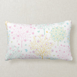 Rainbow Pastel Trees Hand Drawn Doodle Print Lumbar Pillow