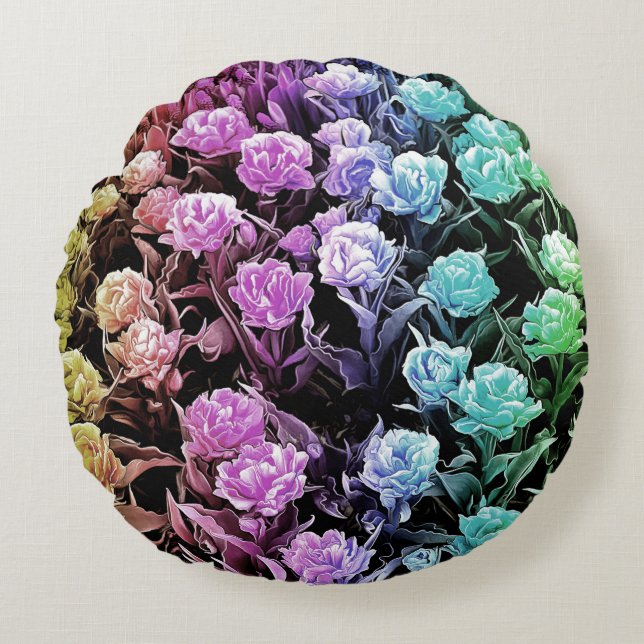 Rainbow Pastel Tulips Round Pillow (Front)