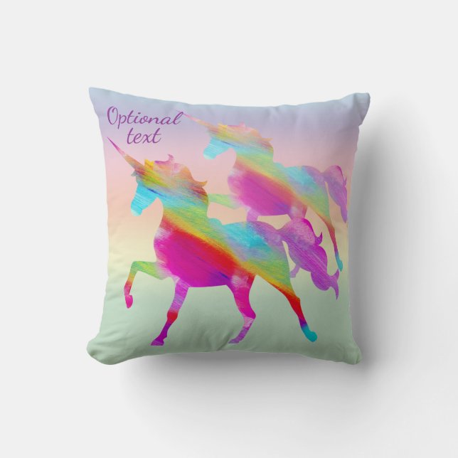 Rainbow Pastel Unicorn Accent Pillow (Front)