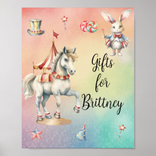 Rainbow Pastel w Animals Birthday Gifts Poster