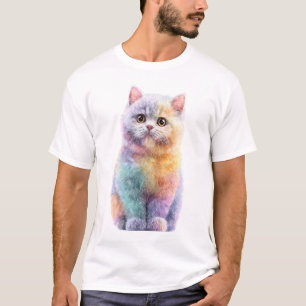 Rainbow Pastel Watercolor Fluffy Cat Men T-Shirt