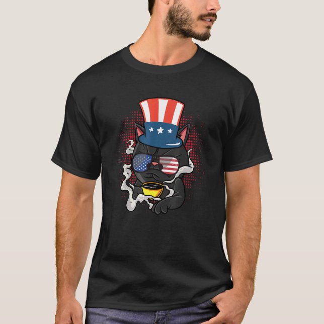 Rainbow Patriotic Feline Cat 4th Of July Kitten Wh T-Shirt (Front)