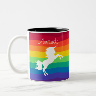 Rainbow Pattern White Unicorn Personalized Custom Two-Tone Coffee Mug