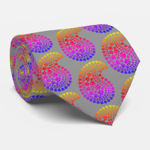 Rainbow Paw Print Paisley Pattern Light Grey Tie