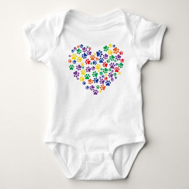 Rainbow Paw Prints Baby Bodysuit (Front)