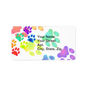 Rainbow Paw Prints Label