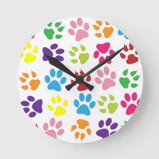 RAINBOW PAW PRINTS ROUND CLOCK