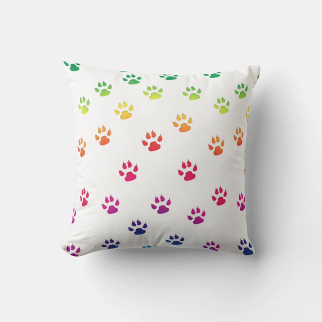 Rainbow Paw Prints Throw Pillow (Front)