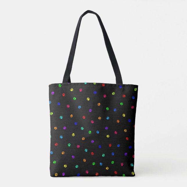 Rainbow Pawprint Tote Bag with Black Background (Back)