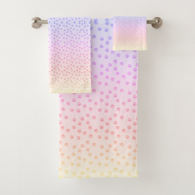Rainbow pawprints bath towel set (Insitu)
