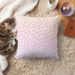 Rainbow pawprints throw pillow