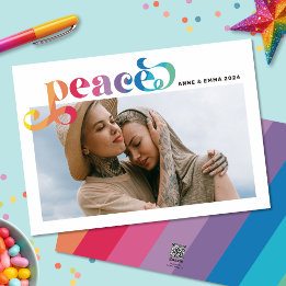Rainbow Peace Colourful Holiday Photo Card