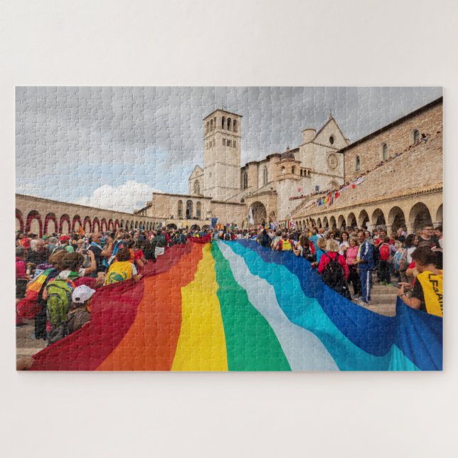 Rainbow peace flag in Assisi, Italy Jigsaw Puzzle (Horizontal)
