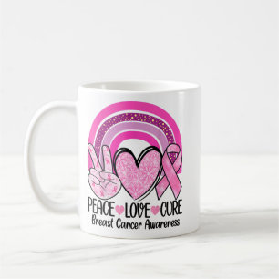 Rainbow Peace Love Cure Pink Ribbon Breast Cancer  Coffee Mug