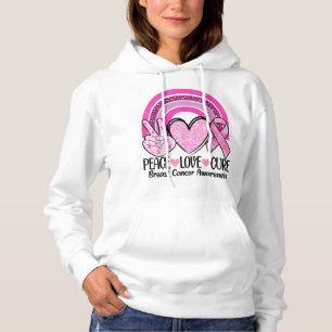 Rainbow Peace Love Cure Pink Ribbon Breast Cancer Hoodie