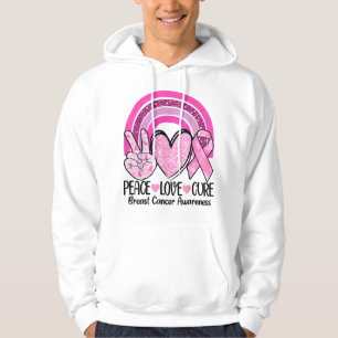 Rainbow Peace Love Cure Pink Ribbon Breast Cancer  Hoodie