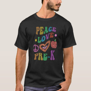 Rainbow PEACE LOVE PRE K Leopard Print Retro PreK T-Shirt