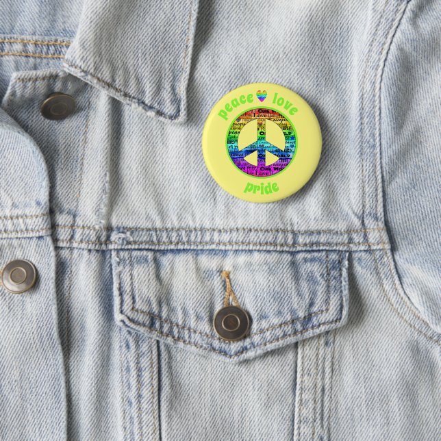 Rainbow Peace Love Pride Awareness 2 Inch Round Button (In Situ)