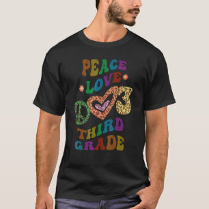 Rainbow PEACE LOVE THIRD GRADE Leopard Print Retro T-Shirt
