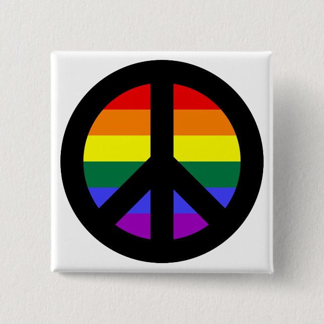 Rainbow Peace Sign 2 Inch Square Button (Front)