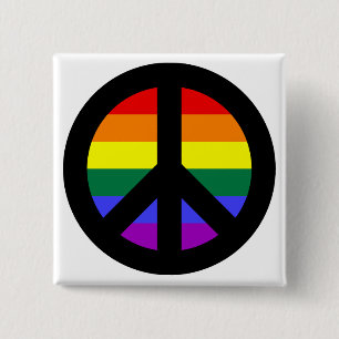 Rainbow Peace Sign 2 Inch Square Button