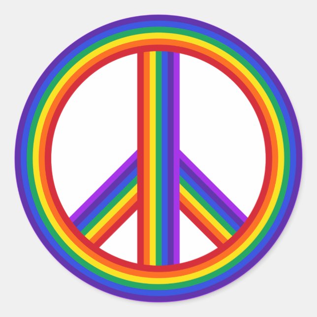 Rainbow Peace Sign Classic Round Stickers (Front)