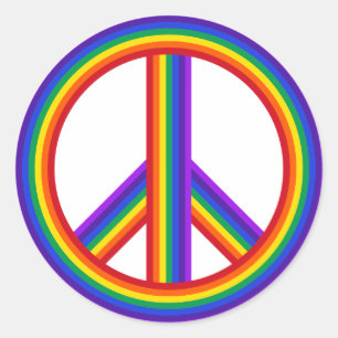 Rainbow Peace Sign Classic Round Stickers