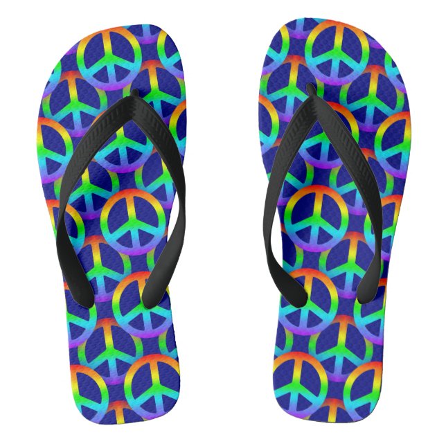 Rainbow Peace Sign Flip Flops (Footbed)