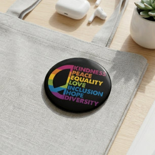Rainbow Peace Sign Kindness Equality Quote 4 Inch Round Button