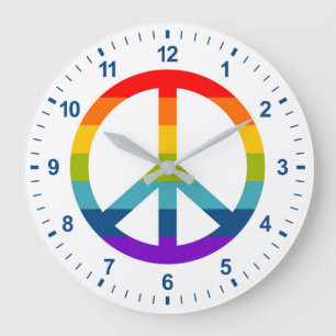 Rainbow Peace Sign Large Clock