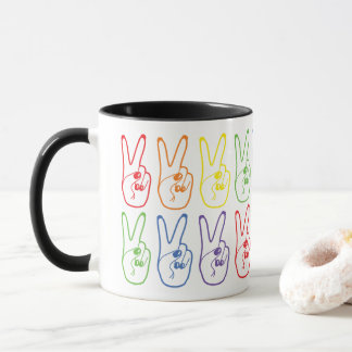 Rainbow Peace Sign Left Hand Colourful Deuces Mug