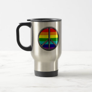 Rainbow Peace Sign LGBTQ Pride Symbol Gift Travel Mug