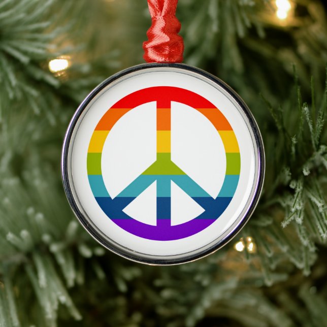 Rainbow Peace Sign Metal Ornament (Tree)