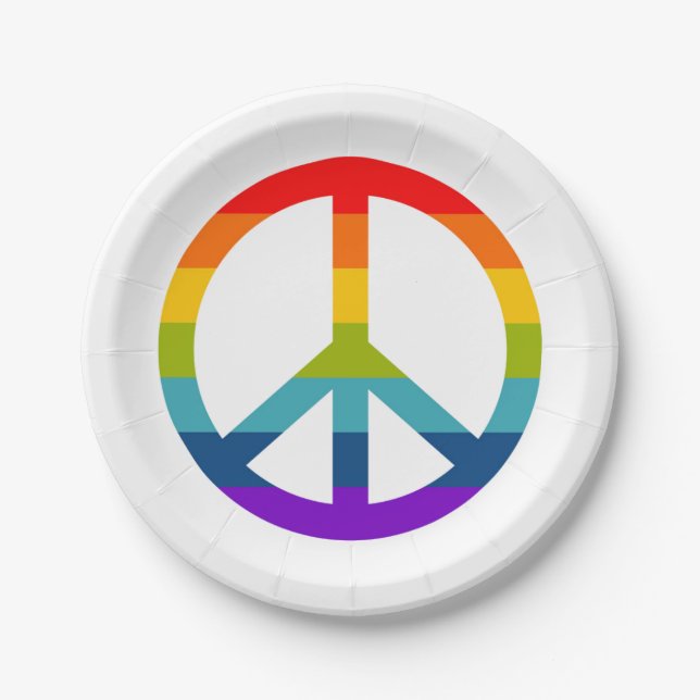 Rainbow Peace Sign Paper Plate (Front)