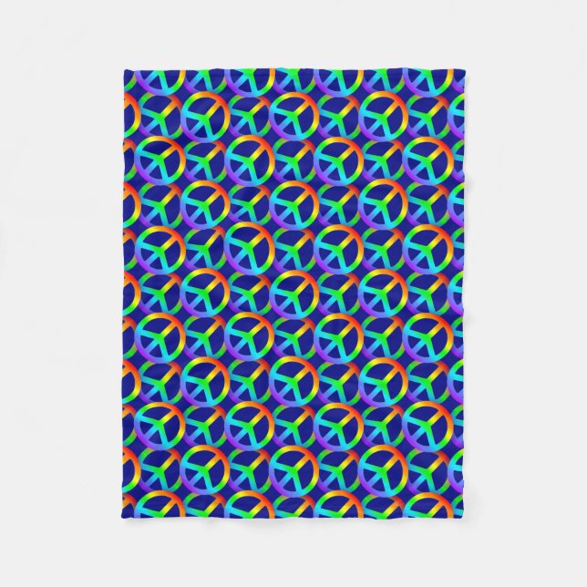 Rainbow Peace Sign Pattern Fleece Blanket (Front)