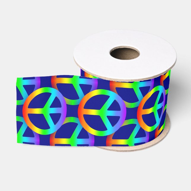 Rainbow Peace Sign Ribbon Grosgrain Ribbon (Spool)