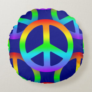 Rainbow Peace Sign Round Pillow