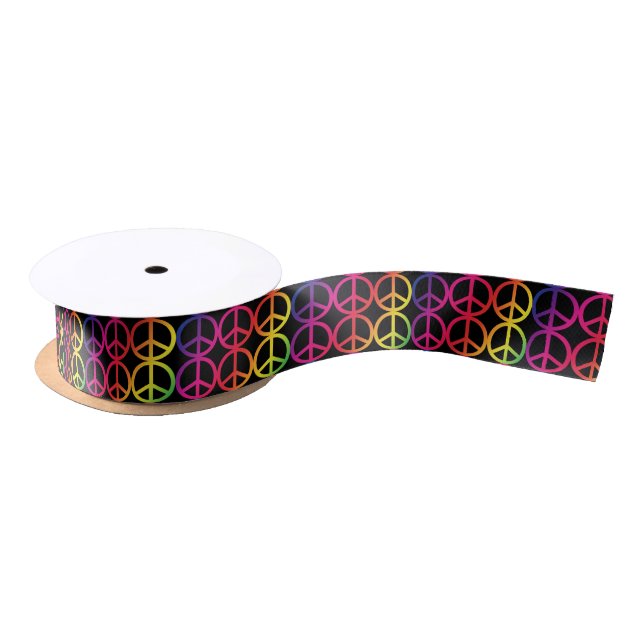 Rainbow Peace Sign Satin Ribbon (Spool)