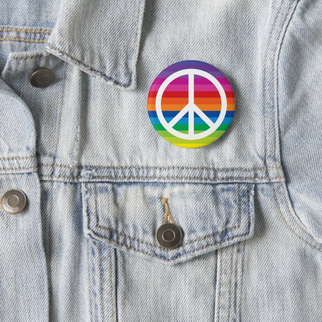 Rainbow Peace Sign Stripes 2 Inch Round Button (In Situ)
