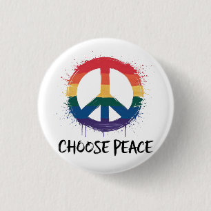 Rainbow Peace Sign with "Choose Peace" Text 1 Inch Round Button