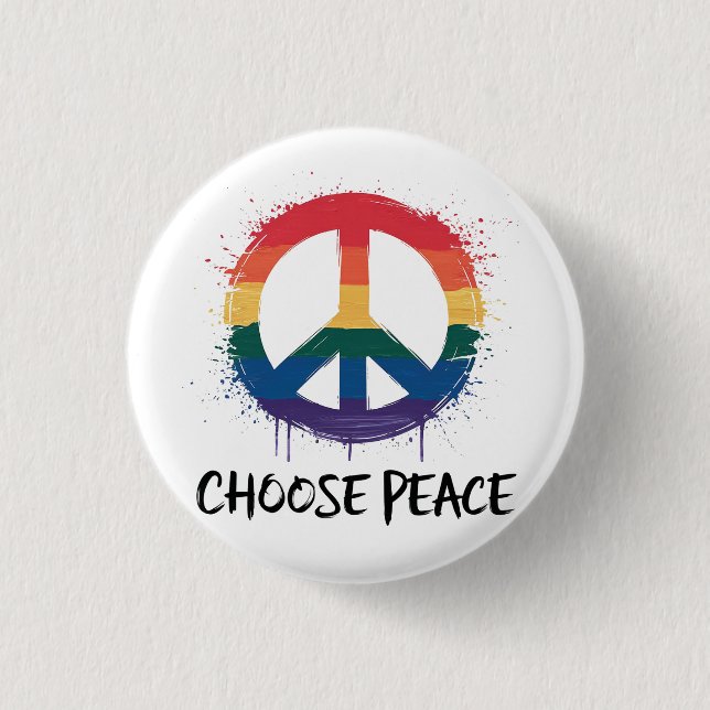 Rainbow Peace Sign with "Choose Peace" Text 1 Inch Round Button (Front)