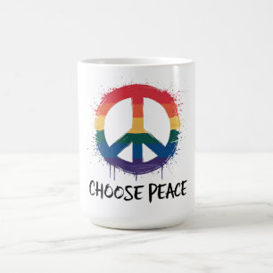 Rainbow Peace Sign with "Choose Peace" Text Coffee Mug