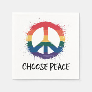 Rainbow Peace Sign with "Choose Peace" Text Napkin